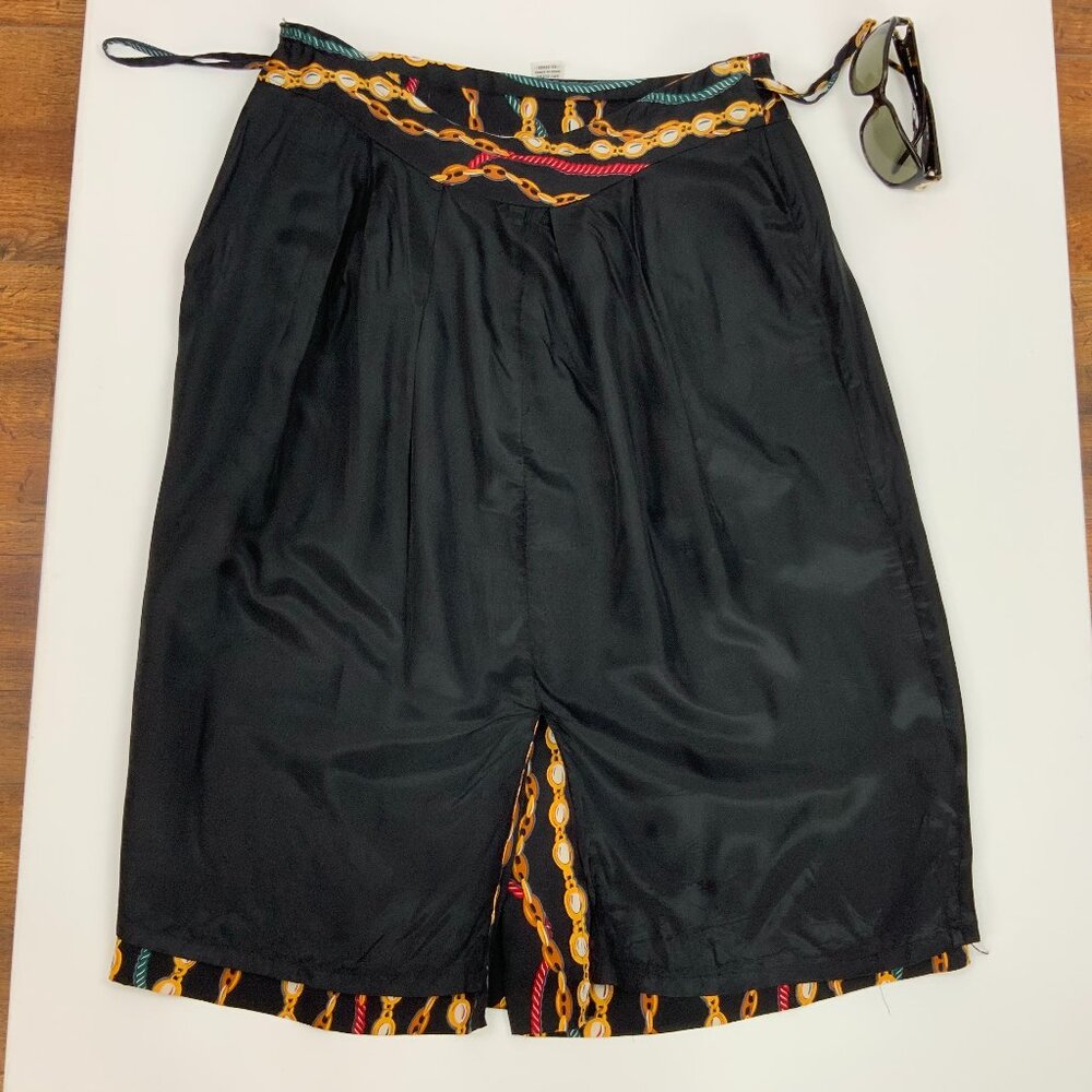 Hana Sung Midi Pleated Silk Skirt Chain Jewel Print Sz 12-10 - Picture 13 of 16